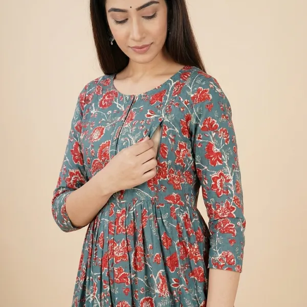Floral_Print_Maternity_And_Nursing_Maxi_Dress_With_3/4_Sleeves