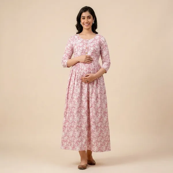 Pink_Floral_Maternity_Dress_With_Zipper_Feeding_Access