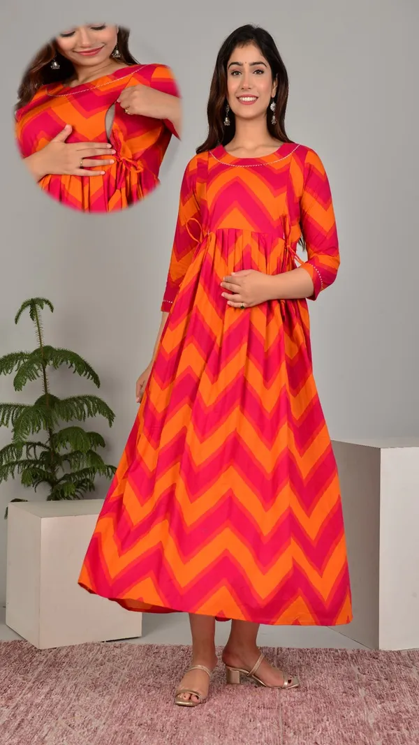 Vibrant_Orange_And_Pink_Chevron_Maternity_Maxi_Dress