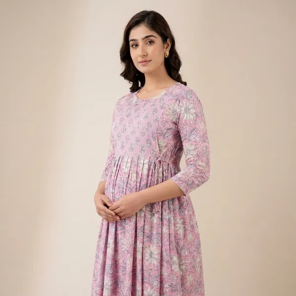 Pink_Floral_Print_Cotton_Maternity_Maxi_Dress_With_Hidden_Zipper