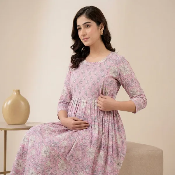 Pink_Floral_Print_Cotton_Maternity_Maxi_Dress_With_Hidden_Zipper