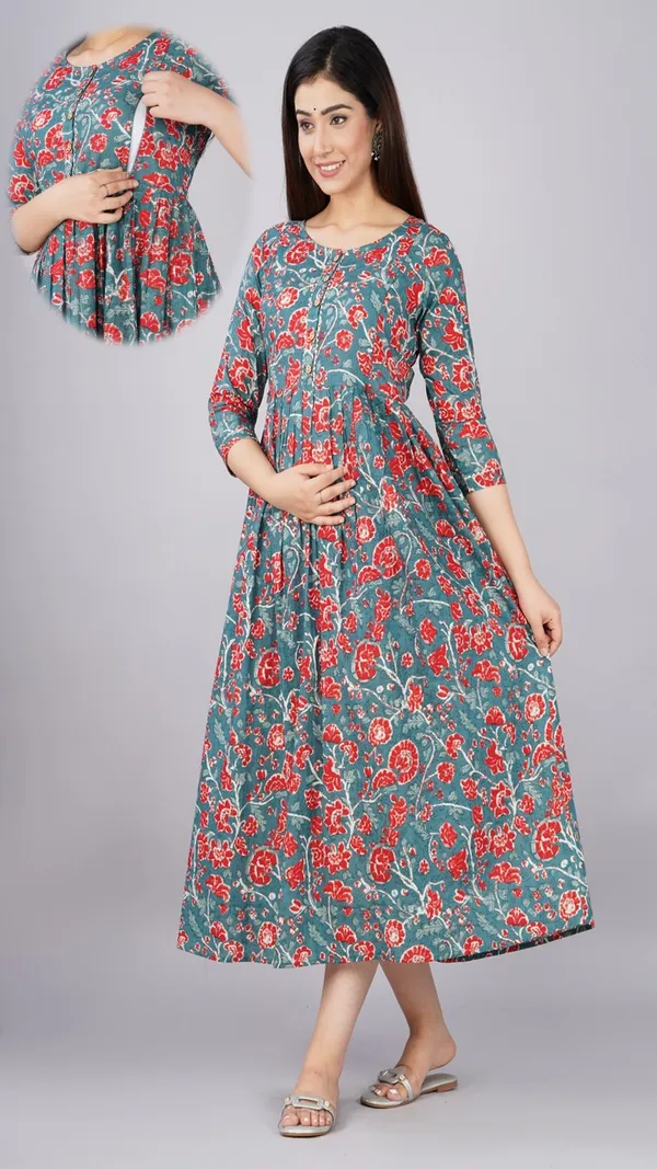Floral_Print_Maternity_And_Nursing_Maxi_Dress_With_3/4_Sleeves