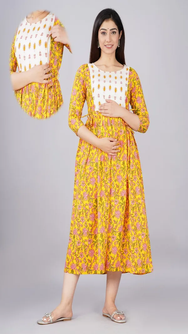 Yellow_Floral_Maternity_Dress_With_White_Yoke