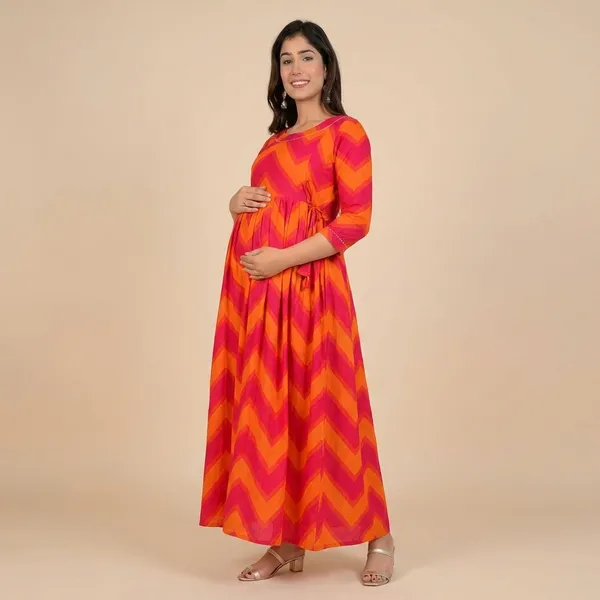Vibrant_Orange_And_Pink_Chevron_Maternity_Maxi_Dress