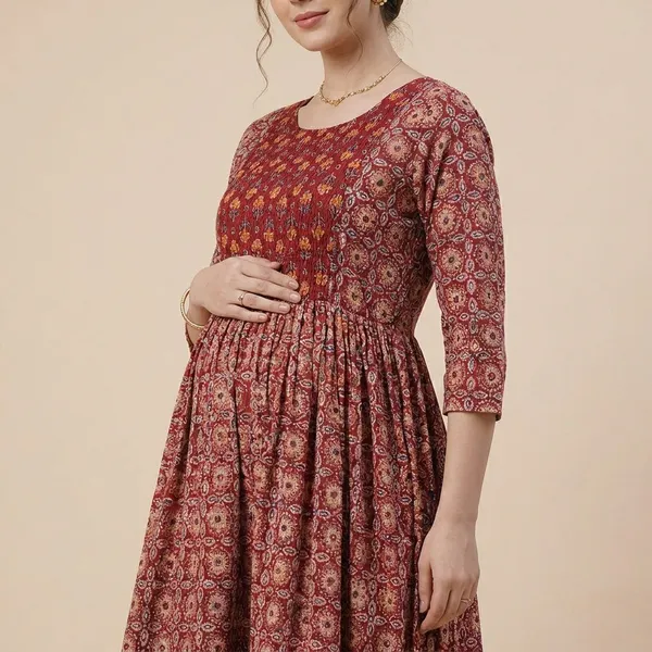 Red_Printed_Maternity_Maxi_Dress_With_Gathered_Waist