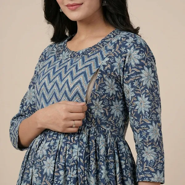 Blue_Floral_Print_Maternity_Maxi_Dress_With_Chevron_Pattern