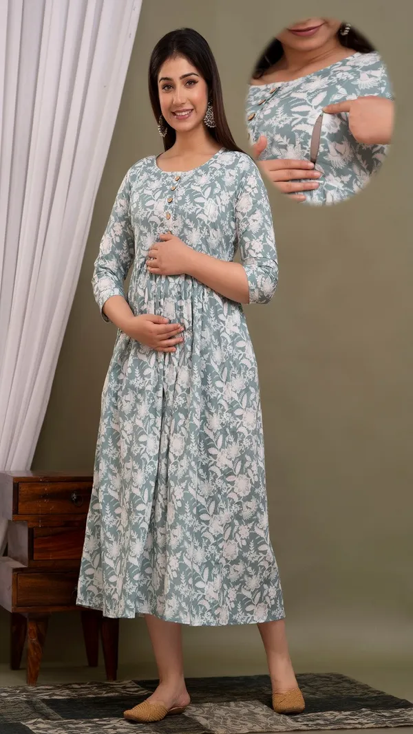 Floral_Print_Maternity_Midi_Dress_With_3/4_Sleeves