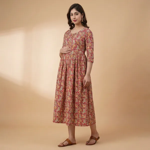 Multicolor_Floral_Print_Maternity_Anarkali_Dress_With_Full_Sleeves