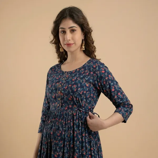 Navy_Blue_Floral_Printed_Maternity_Dress_With_Zipper_Detail