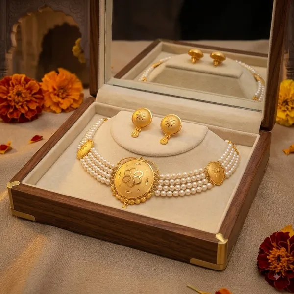Floral_Medallion_With_Pearl_Strands_Necklace_Set