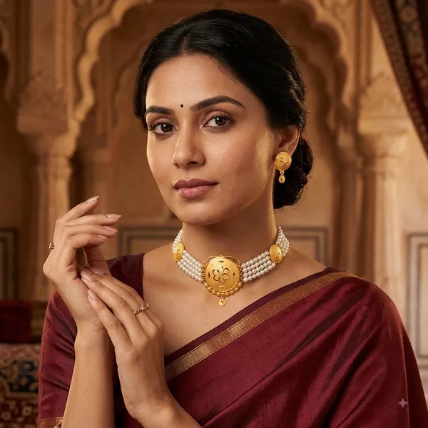 Floral_Medallion_With_Pearl_Strands_Necklace_Set