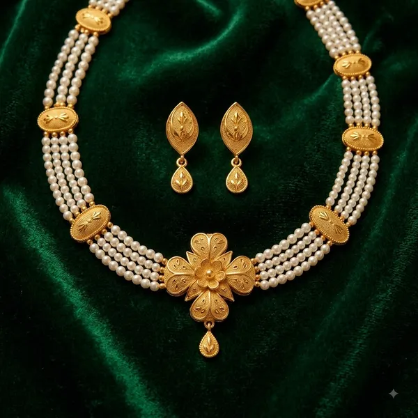 Filigree_Flower_With_Pearl_Strands_Necklace_Set