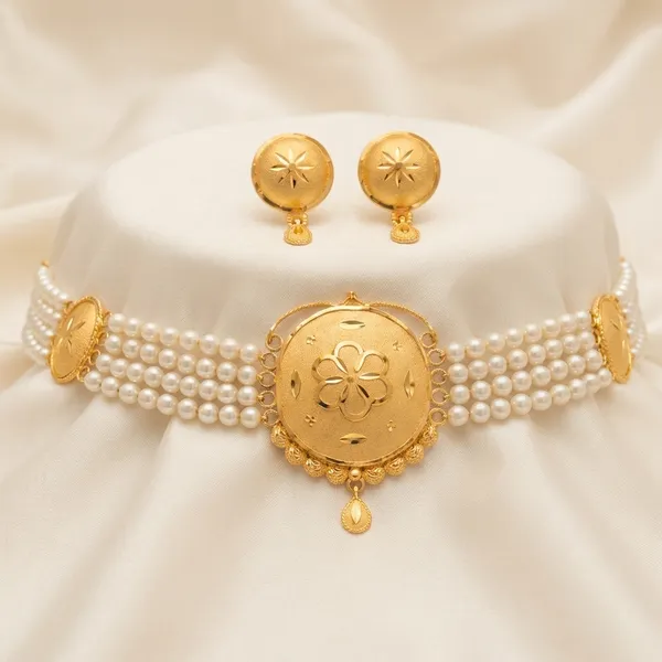 Floral_Medallion_With_Pearl_Strands_Necklace_Set