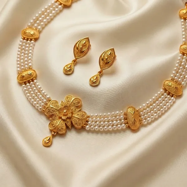 Filigree_Flower_With_Pearl_Strands_Necklace_Set