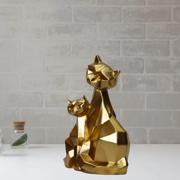 Golden_Geometric_Cat_Family_Showpiece_Modern_Faceted_Design_Home_Decor