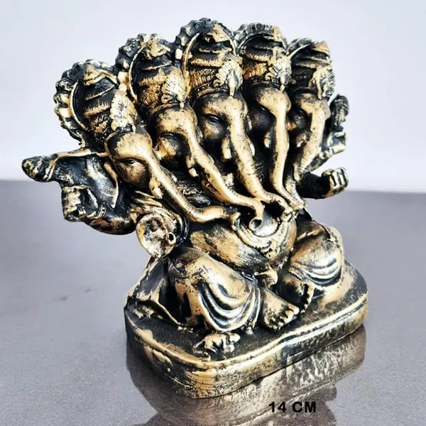 Panchamukhi_Ganesha_Decorative_Idol_Antique_Gold_&_Black_Finish_14Cm