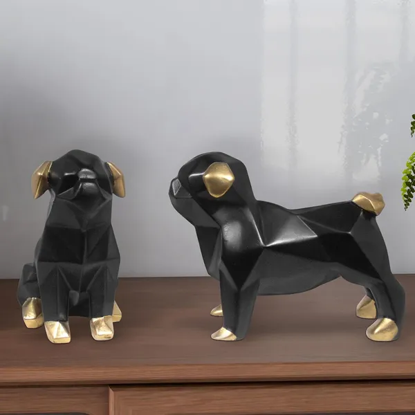 Decorative_Geometric_Pug_Dog_Figurines_Set_Black_&_Gold_Set_Of_2