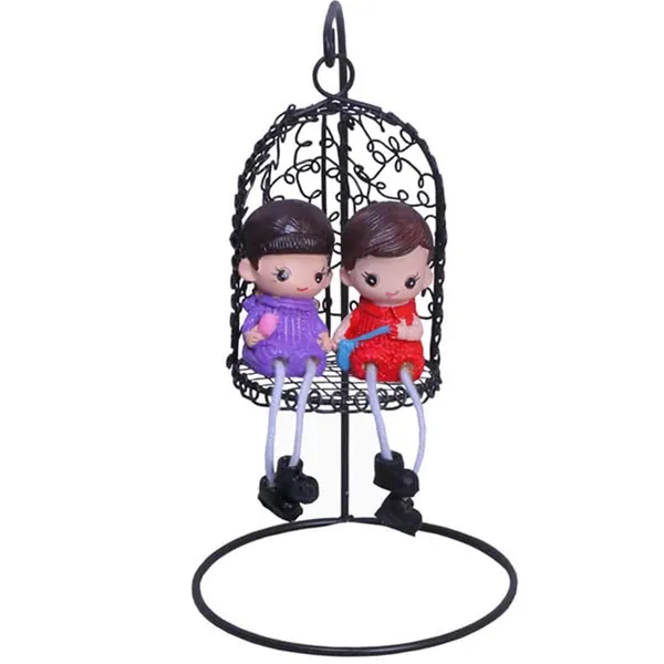 Decorative_Hanging_Birdcage_With_Couple_Dolls_Black_Metal_Cage_With_Purple_And_Red_Figurines
