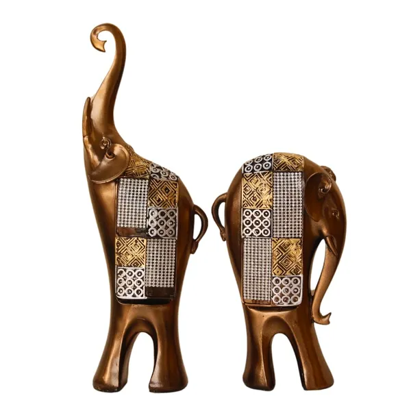 Decorative_Golden_Elephant_Figurine_Set_With_Mosaic_Pattern