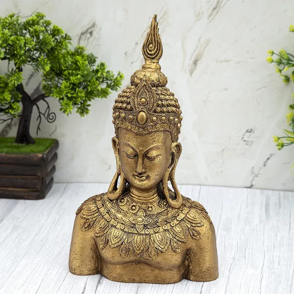 Handcrafted_Golden_Buddha_Head_Bust_Statue_Decorative_Showpiece