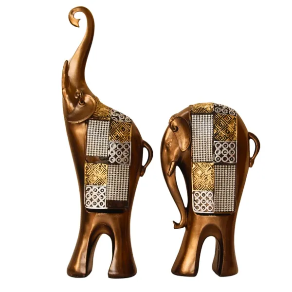 Decorative_Golden_Elephant_Figurine_Set_With_Mosaic_Pattern
