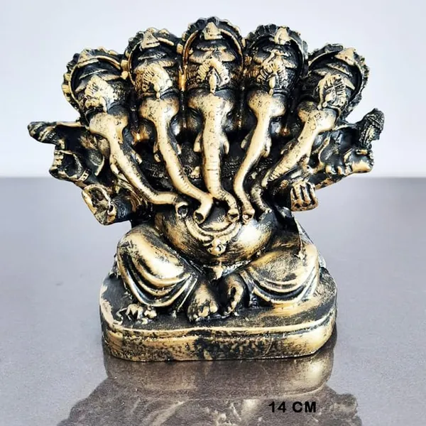 Panchamukhi_Ganesha_Decorative_Idol_Antique_Gold_&_Black_Finish_14Cm