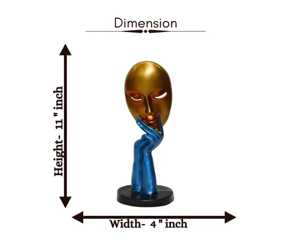 Decorative_Golden_Mask_With_Blue_Hand_Sculpture_On_Black_Base