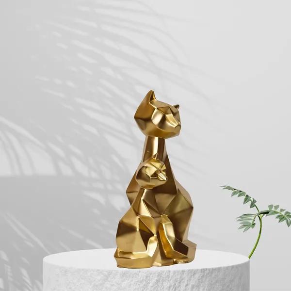 Golden_Geometric_Cat_Family_Showpiece_Modern_Faceted_Design_Home_Decor