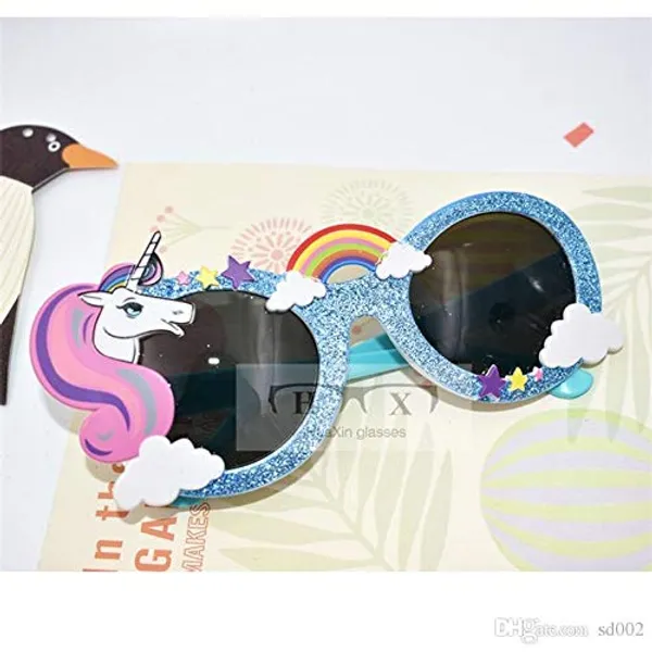 Unicorn_Rainbow_Novelty_Sunglasses_Blue_Glitter_Frame_With_Decorative_Elements