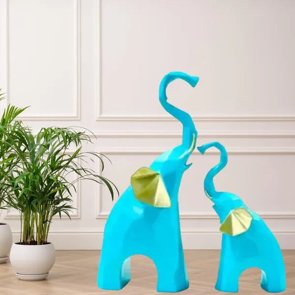 Set_Of_2_Turquoise_Blue_Elephant_Decorative_Figurines_With_Golden_Ears