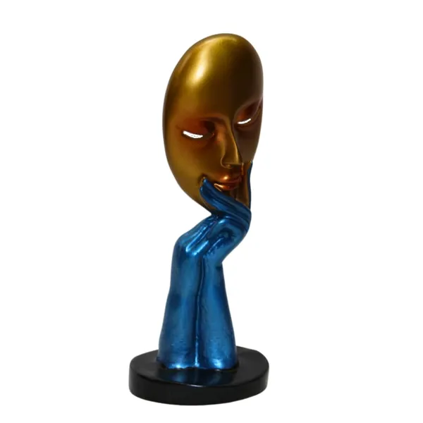 Decorative_Golden_Mask_With_Blue_Hand_Sculpture_On_Black_Base
