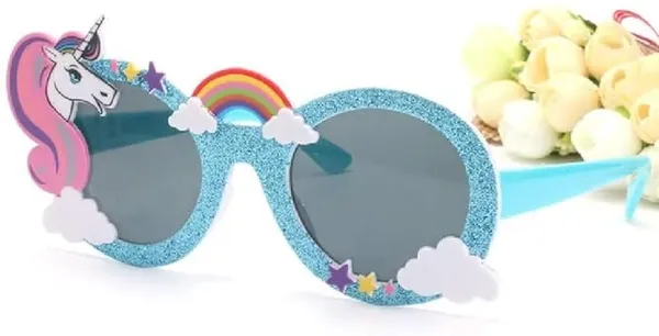 Unicorn_Rainbow_Novelty_Sunglasses_Blue_Glitter_Frame_With_Decorative_Elements