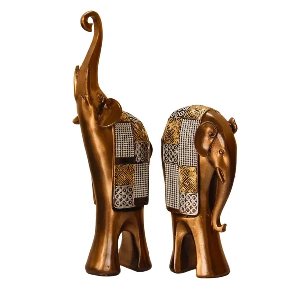 Decorative_Golden_Elephant_Figurine_Set_With_Mosaic_Pattern
