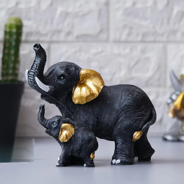 Black_And_Gold_Elephant_Family_Decorative_Figurine_Set