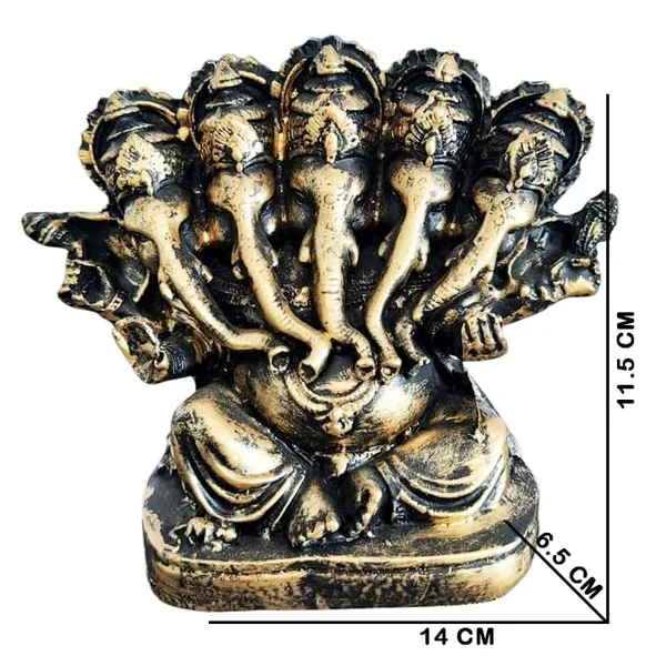 Panchamukhi_Ganesha_Decorative_Idol_Antique_Gold_&_Black_Finish_14Cm