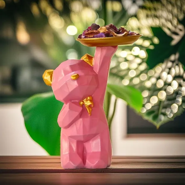 Pink_Bear_Decorative_Candle_Holder_With_Gold_Plate