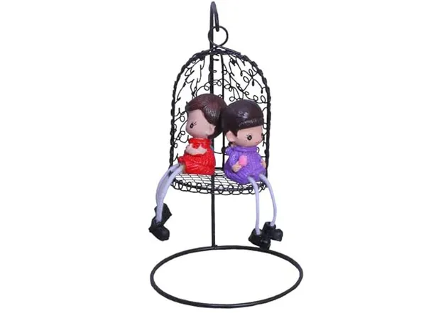 Decorative_Hanging_Birdcage_With_Couple_Dolls_Black_Metal_Cage_With_Purple_And_Red_Figurines