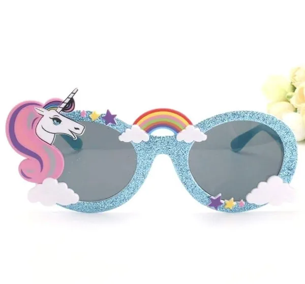Unicorn_Rainbow_Novelty_Sunglasses_Blue_Glitter_Frame_With_Decorative_Elements