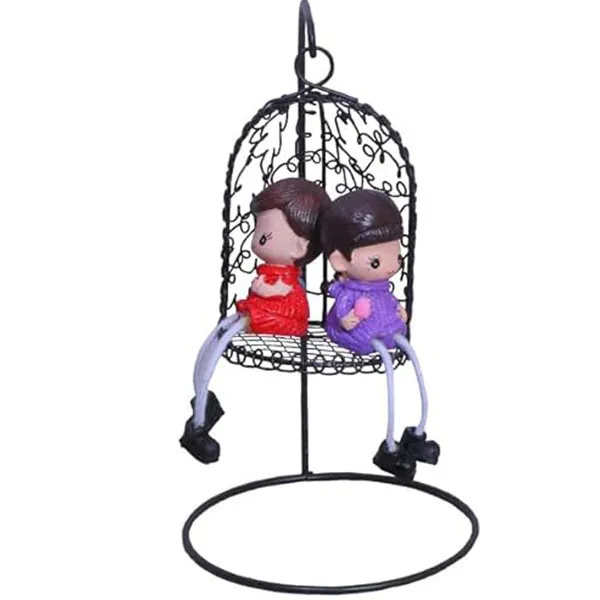 Decorative_Hanging_Birdcage_With_Couple_Dolls_Black_Metal_Cage_With_Purple_And_Red_Figurines