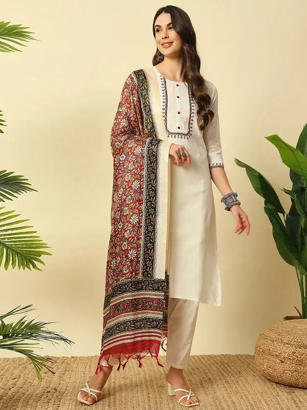 Ivory_Khadi_Cotton_Thread_Embroidered_Kurta_With_Pant_Dupatta_For_Women