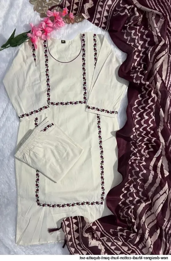 Ivory_Khadi_Cotton_Thread_Embroidered_Kurta_With_Pant_Dupatta_For_Women