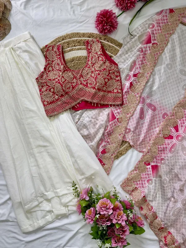 Elegant_Rani_Pink_Indowestern_Three_Piece_Dhoti_Set_With_Bandhani_Print_Shrug_For_Women