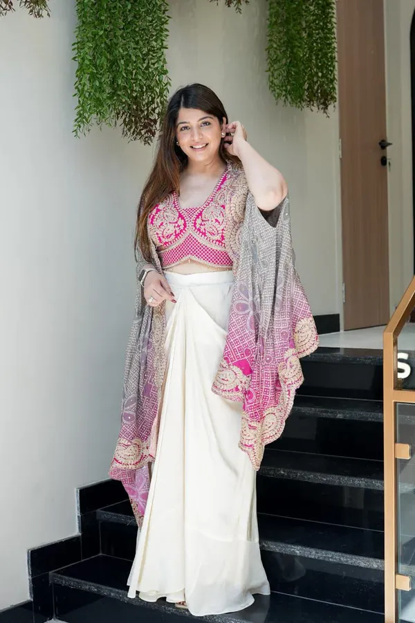 Elegant_Rani_Pink_Indowestern_Three_Piece_Dhoti_Set_With_Bandhani_Print_Shrug_For_Women