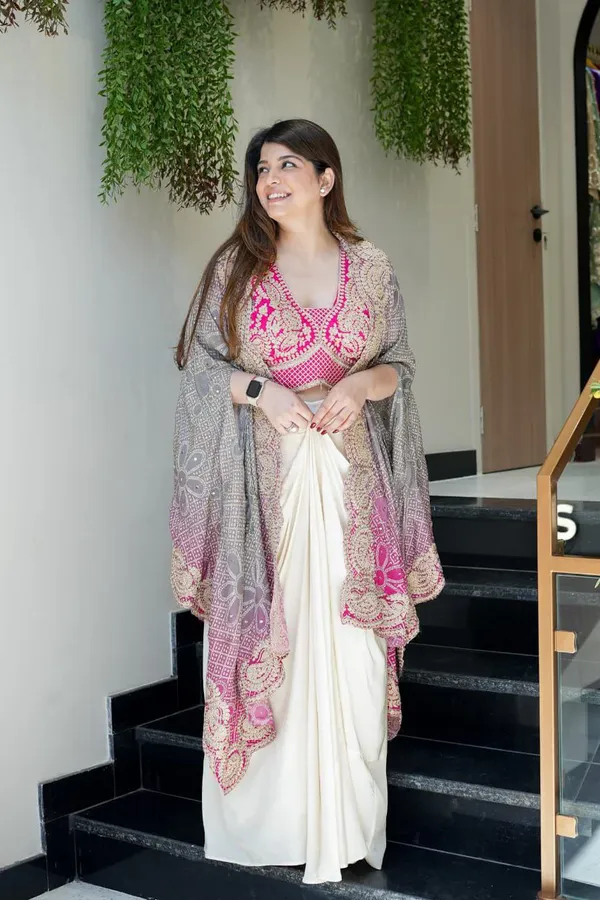 Elegant_Rani_Pink_Indowestern_Three_Piece_Dhoti_Set_With_Bandhani_Print_Shrug_For_Women