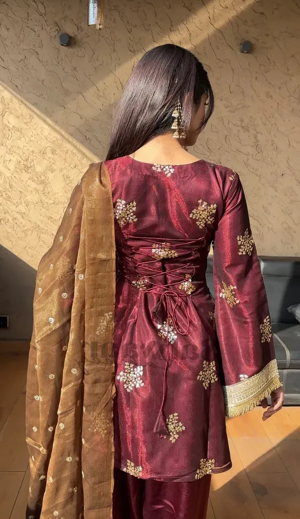 Maroon_Festive_Natural_Crepe_Silk_Embroidered_Kurta_Palazzo_Dupatta_For_Women