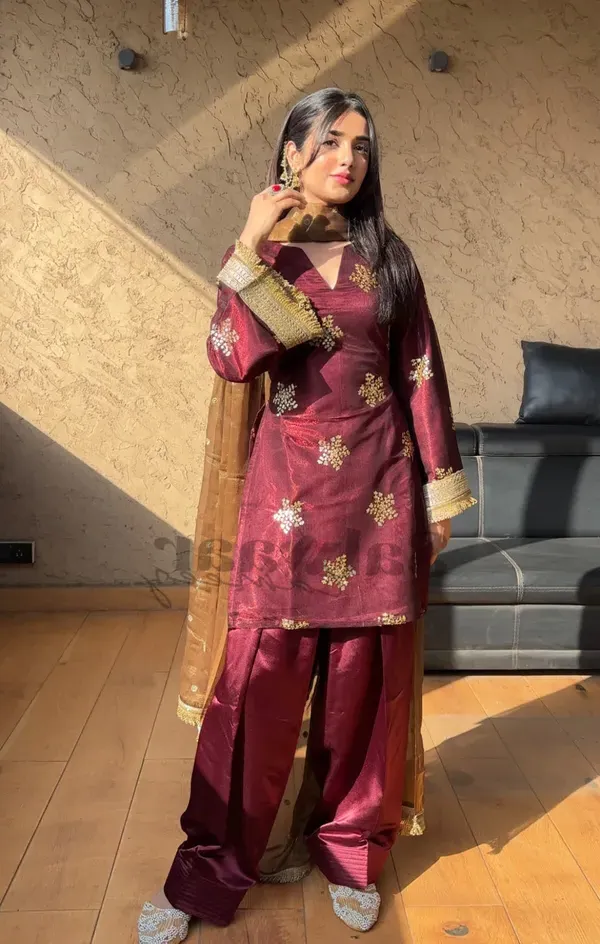 Maroon_Festive_Natural_Crepe_Silk_Embroidered_Kurta_Palazzo_Dupatta_For_Women