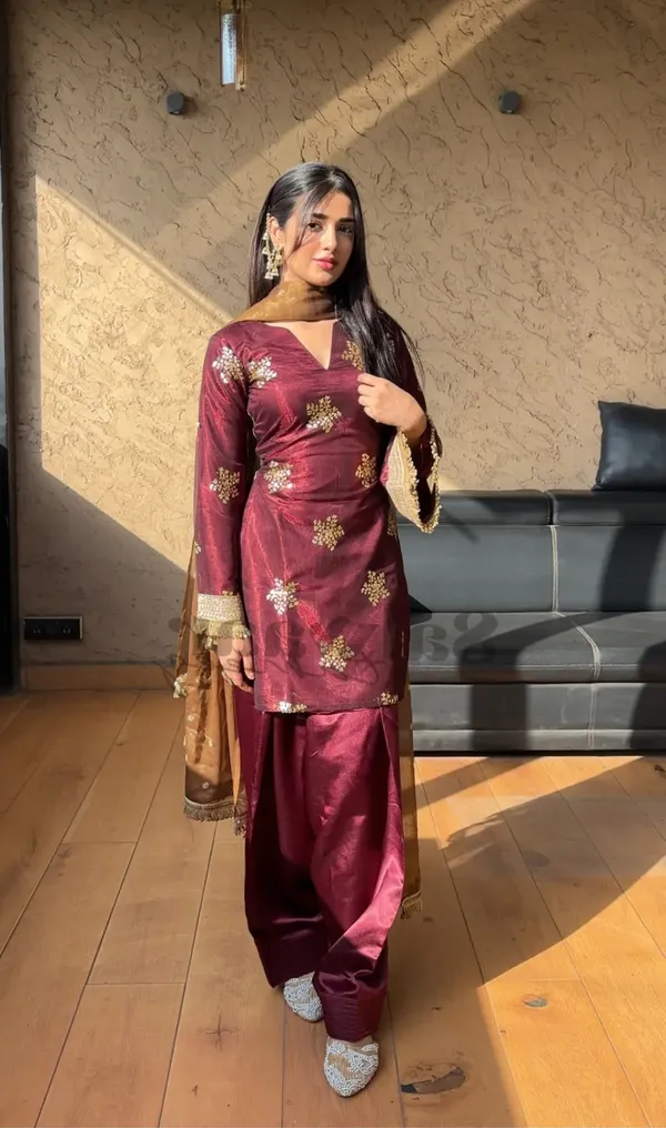 Maroon_Festive_Natural_Crepe_Silk_Embroidered_Kurta_Palazzo_Dupatta_For_Women