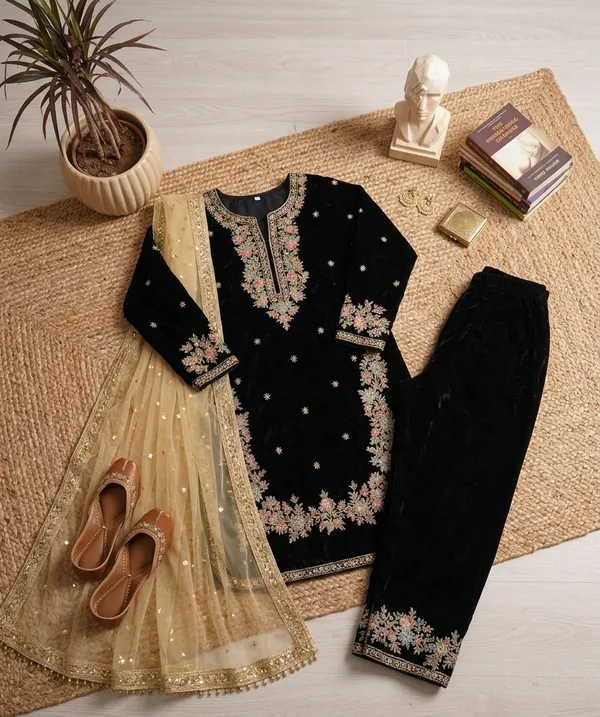 Black_Fendi_Silk_Embroidery_Designer_Kurta_With_Pant_Dupatta_For_Women