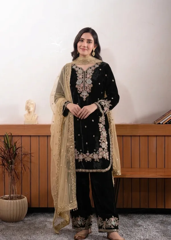 Black_Fendi_Silk_Embroidery_Designer_Kurta_With_Pant_Dupatta_For_Women