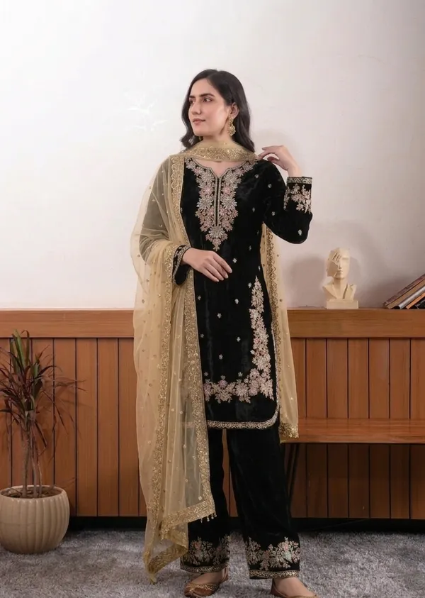 Black_Fendi_Silk_Embroidery_Designer_Kurta_With_Pant_Dupatta_For_Women